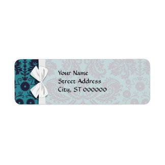 elegant blauwgroen blauw en middernacht damask etiket