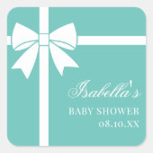 Elegant Blauwgroen blauw en wit lint boog Baby sho Vierkante Sticker (Voorkant)