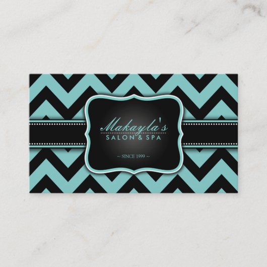 Elegant Blauwgroen blauw en zwart Chevron Pattern Visitekaartje (Voorkant)