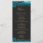 Elegant Blauwgroen Blauw Goud Agaat Donker Bruilof Menu (Voorkant)