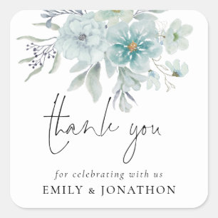 Elegant Blauwgroen Blauw Zee Mist Floral Hartelijk Vierkante Sticker