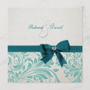 Elegant Blauwgroen Blue and White Damask Wedding Kaart