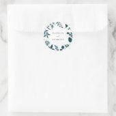 Elegant Blauwgroen Blue Botanical Wedding Ronde Sticker (Tas)