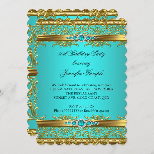 Elegant Blauwgroen Blue Damask Diamond Birthday 2 Kaart (Voorkant / Achterkant)