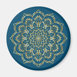 Elegant Blauwgroen Blue en Gold Floral Mandala Pat Magneet