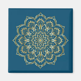 Elegant Blauwgroen Blue en Gold Floral Mandala Pat Magneet