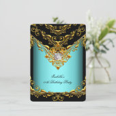 Elegant Blauwgroen Blue Gold Gold Birthday Kaart (Staand voorkant)