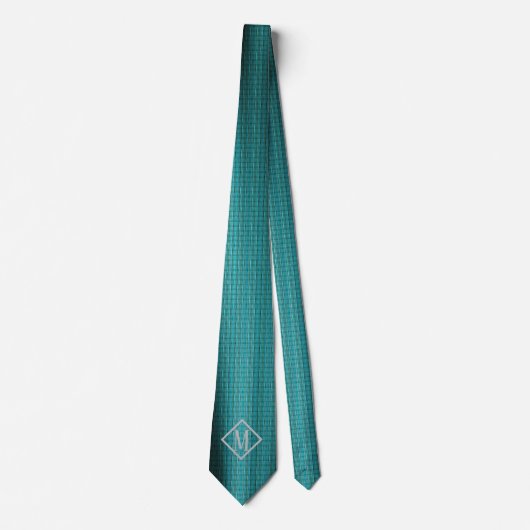 Elegant Blauwgroen Blue Textern Pattern Monogram N Stropdas (Voorkant)