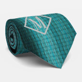 Elegant Blauwgroen Blue Textern Pattern Monogram N Stropdas (Opgerold)