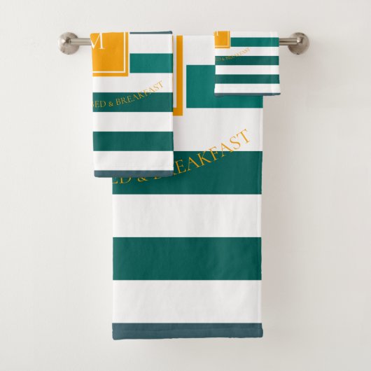 Elegant Blauwgroen Blues White Striped Monogram B  Bad Handdoek (Insitu)