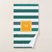 Elegant Blauwgroen Blues White Striped Monogram B  Bad Handdoek (Handdoek)