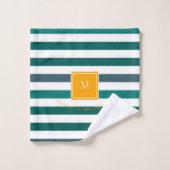 Elegant Blauwgroen Blues White Striped Monogram B  Bad Handdoek (Wasdoekje)