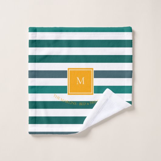 Elegant Blauwgroen Blues White Striped Monogram B  Bad Handdoek (Wasdoekje)