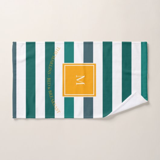 Elegant Blauwgroen Blues White Striped Monogram B  Bad Handdoek (Handdoek)