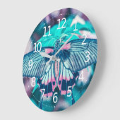 Elegant Blauwgroen Butterfly Close-up | Wandklok Grote Klok (Hoek)