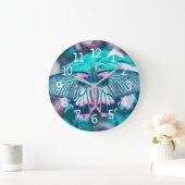 Elegant Blauwgroen Butterfly Close-up | Wandklok Grote Klok (Huis)
