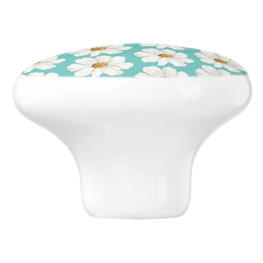 Elegant Blauwgroen Daisy Pattern Monogram Ceramic  Keramische Knop (Zijkant)