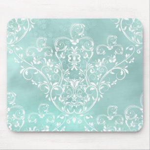 Elegant Blauwgroen Damask Mousepad Muismat