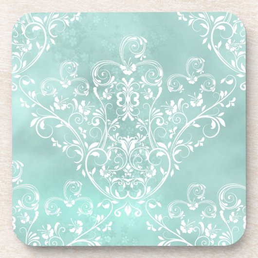 Elegant Blauwgroen Damask Onderzetters (Voorkant)