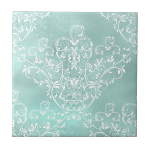 Elegant Blauwgroen Damask Tile Tegeltje