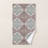 Elegant Blauwgroen en Bruin Damaskpatroon op Beige Bad Handdoek (Handdoek)