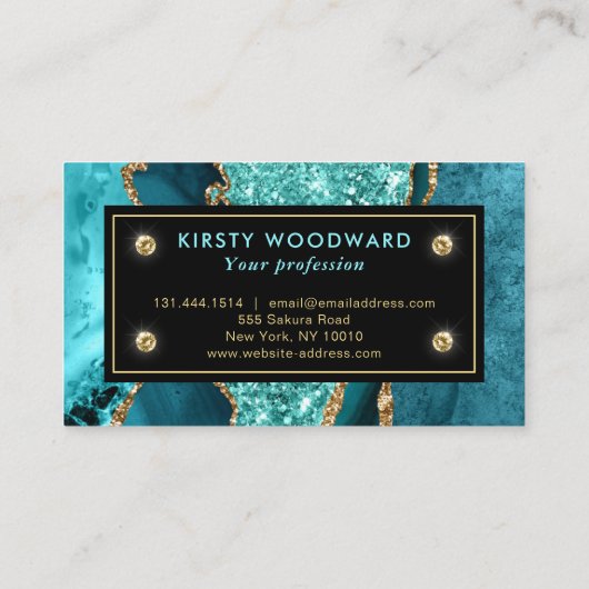 Elegant Blauwgroen en Gold Ocean Glitter Agate Visitekaartje (Achterkant)