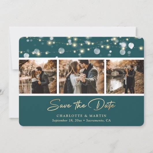 Elegant Blauwgroen en Gold Wedding Photo Save the Save The Date (Voorkant)