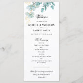 Elegant Blauwgroen en Goud Eucalyptus Trouwprogram Programma (Voorkant)