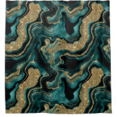 Elegant Blauwgroen en gouden Glitter Agaat Pattern Douchegordijn (Voorkant)