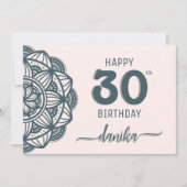 Elegant Blauwgroen en Roze Mandala Verjaardag Kaart (Voorkant)
