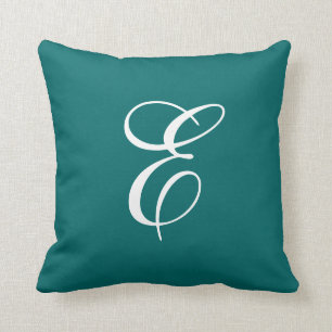 Elegant Blauwgroen en White Monogram Sierkussen