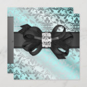 Elegant Blauwgroen en Zilver Uitnodiging met Bow (Voorkant / Achterkant)