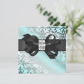 Elegant Blauwgroen en Zilver Uitnodiging met Bow (Staand voorkant)