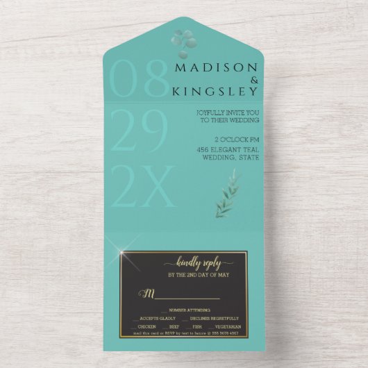 Elegant Blauwgroen Fab All In One Uitnodiging (Binnen)