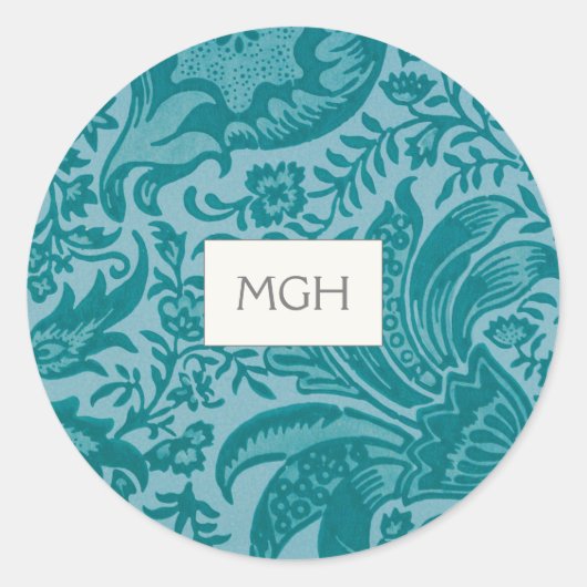 Elegant Blauwgroen Floral Monogram Envelope Seals Ronde Sticker (Voorkant)