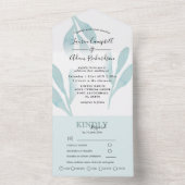 Elegant Blauwgroen Foliage Waterverf Wedding All In One Uitnodiging (Binnen)