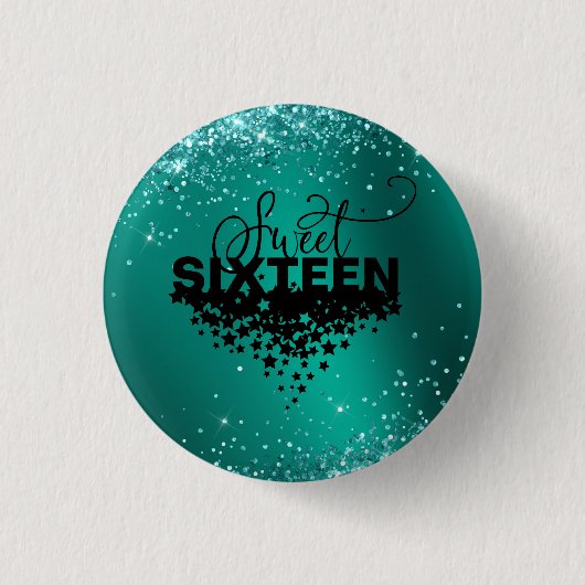 Elegant Blauwgroen Glitter Sweet 16 Birthday Butto Ronde Button 3,2 Cm (Voorkant)