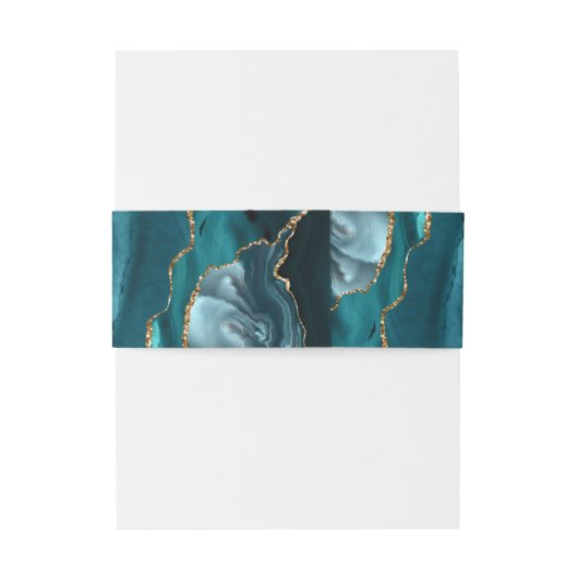 Elegant Blauwgroen Gold Agaat Dark Wedding Uitnodigingen Wikkel (Achterkant Voorbeeld)