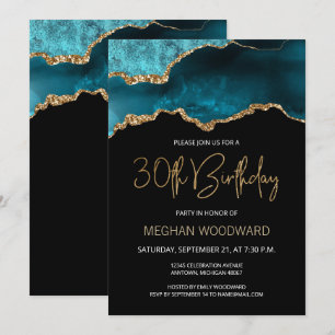 Elegant Blauwgroen Gold Agate 30th Birthday Invita