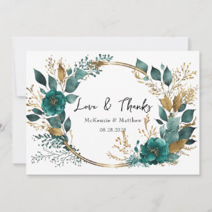 Elegant Blauwgroen Gold Floral Wedding Love & Beda Kaart