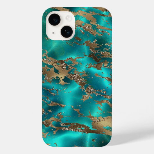 Elegant Blauwgroen Gold Gemstone Marble Case-Mate iPhone Case (Achterkant)
