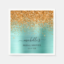 Elegant Blauwgroen Gold Glitter Sparkle Name Scrip Servet