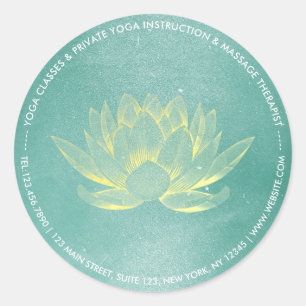 Elegant Blauwgroen Gold Lotus YOGA MEDICATIEInstru Ronde Sticker