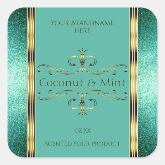 Elegant Blauwgroen Gold Product Labels Glitter Bor (Voorkant)