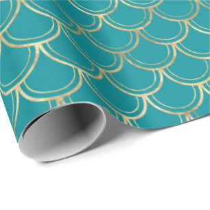 Elegant Blauwgroen Gold Scallop Pattern Wrapping P Cadeaupapier