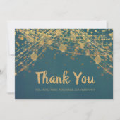 Elegant Blauwgroen Gold String Lights Bokeh Weddin Bedankkaart (Voorkant)