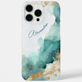Elegant Blauwgroen Goud Abstracte Waterverf Custom Case-Mate iPhone Case (Achterkant)