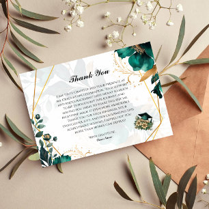 Elegant Blauwgroen & Goud Bloemen Afstuderen Dank Kaart