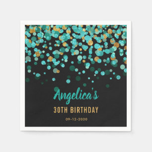 Elegant Blauwgroen Goud Glitter Confetti Zwart Ver Servet