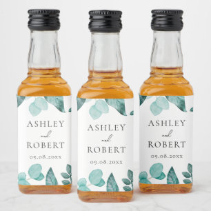 Elegant Blauwgroen Greenery Personalized Wedding Likeurfles Etiket